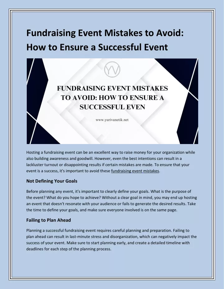 fundraising event mistakes to avoid how to ensure