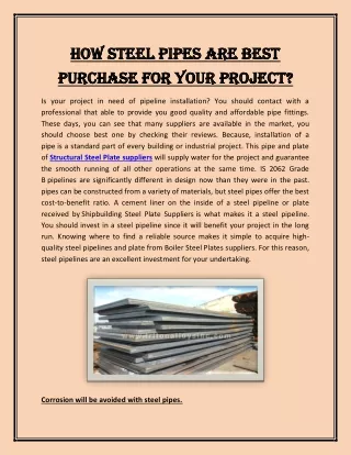 How Steel Pipes are Best Purchase for Your Project