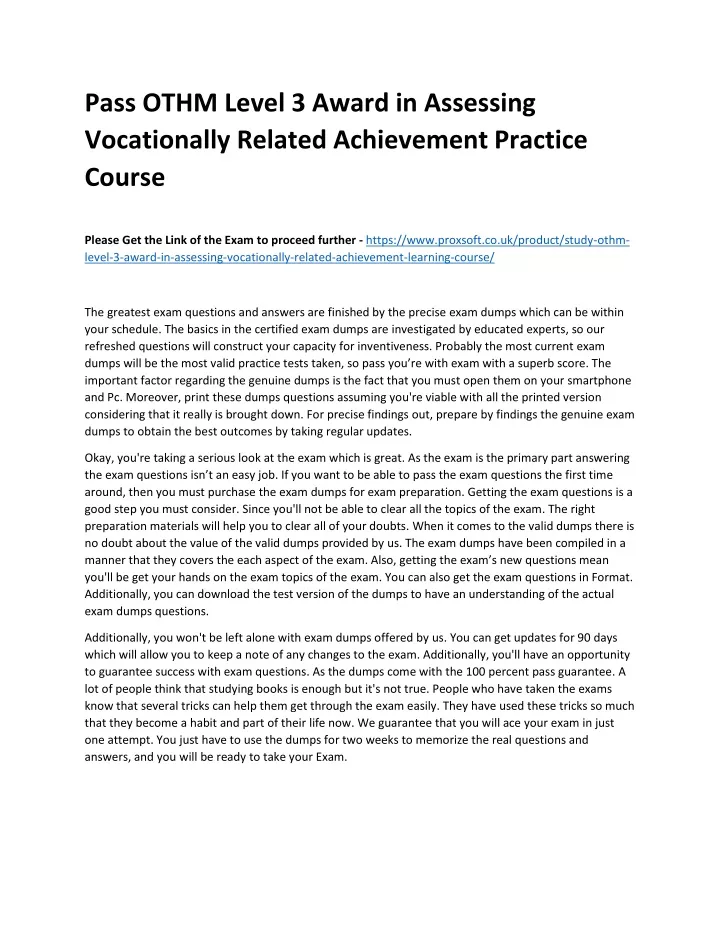 pass othm level 3 award in assessing vocationally