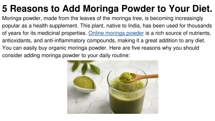 5 reasons to add moringa powder to your diet