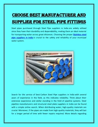 Choose Best Manufacturer and Supplier for Steel Pipe Fittings