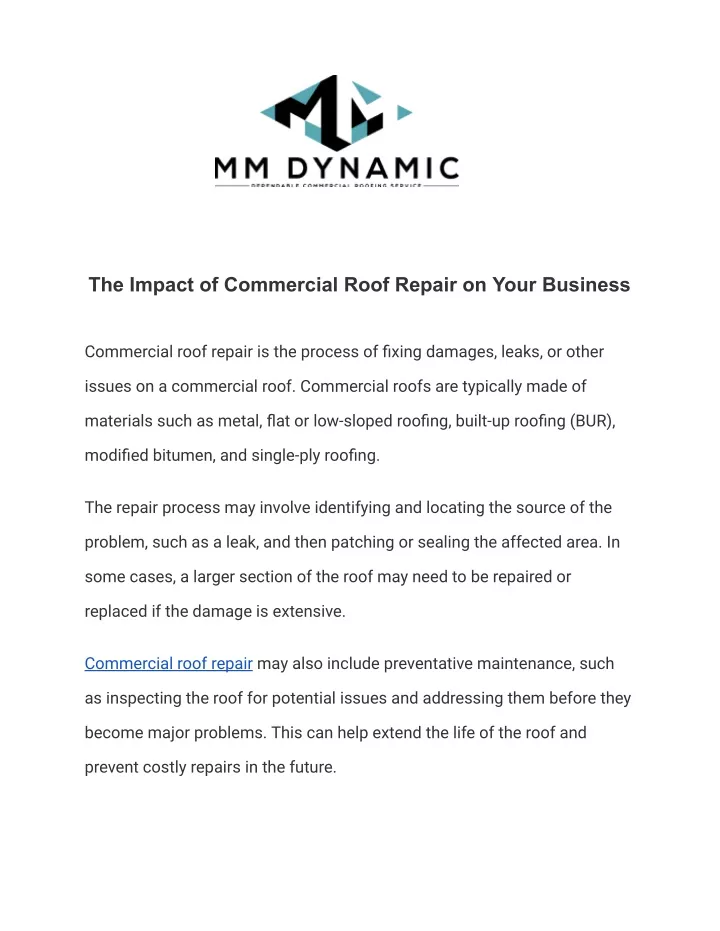 the impact of commercial roof repair on your