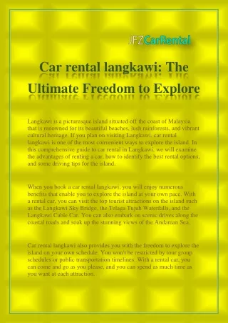 Car rental langkawi: The Ultimate Freedom to Explore