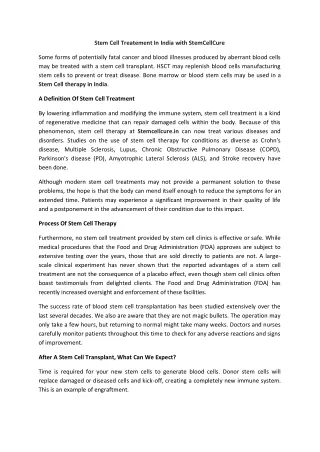 tem Cell Treatment In India