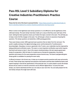 pass rsl level 5 subsidiary diploma for creative