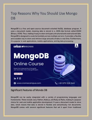 Top Reasons Why You Should Use Mongo DB