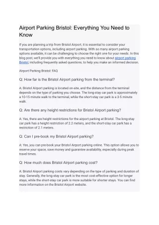 Airport Parking Bristol_ Everything You Need to Know