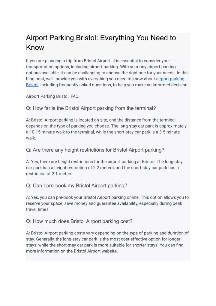 airport parking bristol everything you need