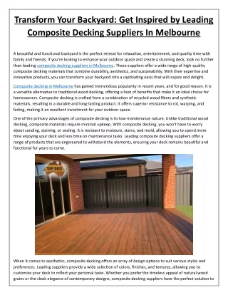 Transform Your Backyard Get Inspired by Leading Composite Decking Suppliers In Melbourne