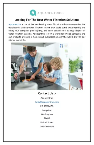 Looking For The Best Water Filtration Solutions