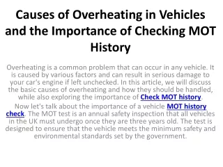 causes of overheating in vehicles and the importance of checking mot history