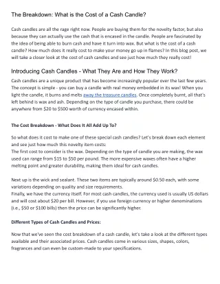 the breakdown what is the cost of a cash candle