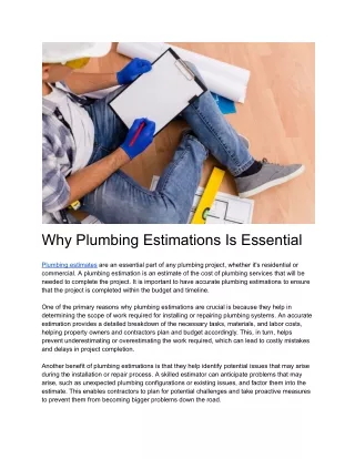 Why Plumbing Estimation Is Essensial