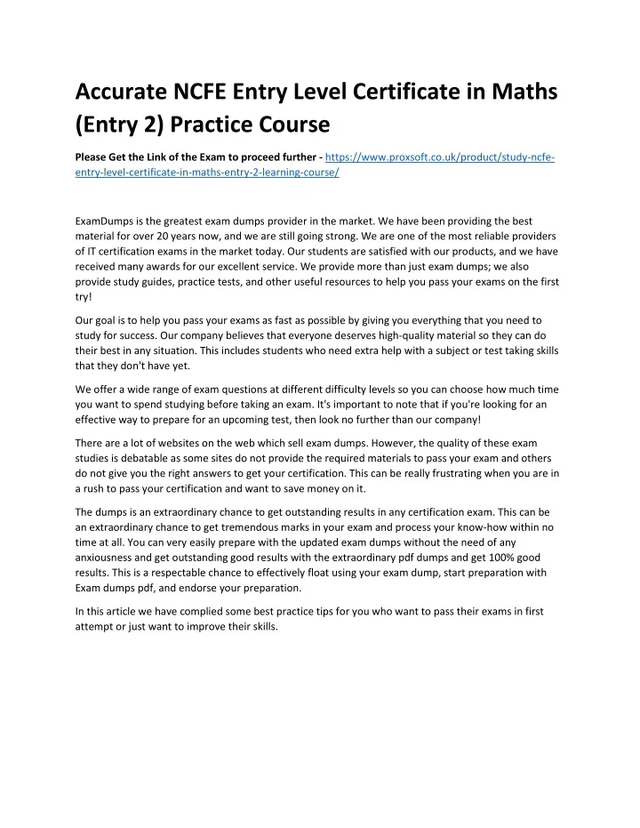 accurate ncfe entry level certificate in maths