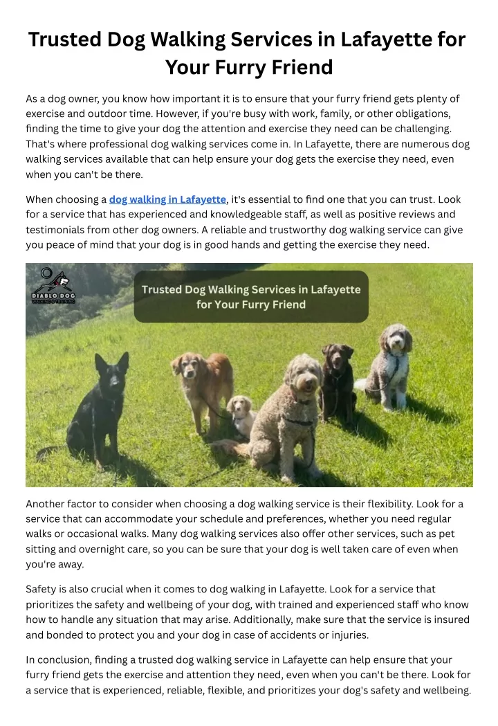 trusted dog walking services in lafayette