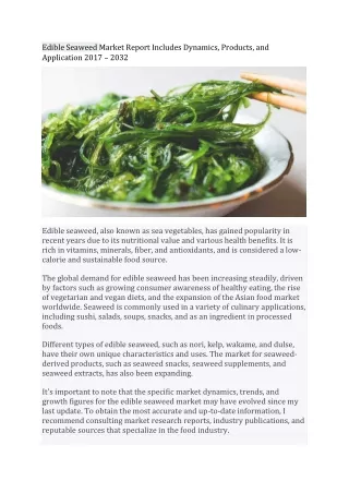 edible seaweed market report includes dynamics