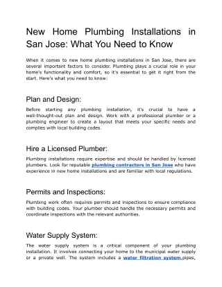New Home Plumbing Installations in San Jose_ What You Need to Know