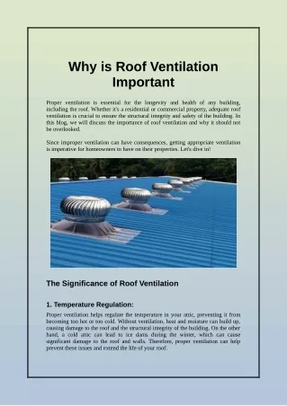 The Significance of Roof Ventilation