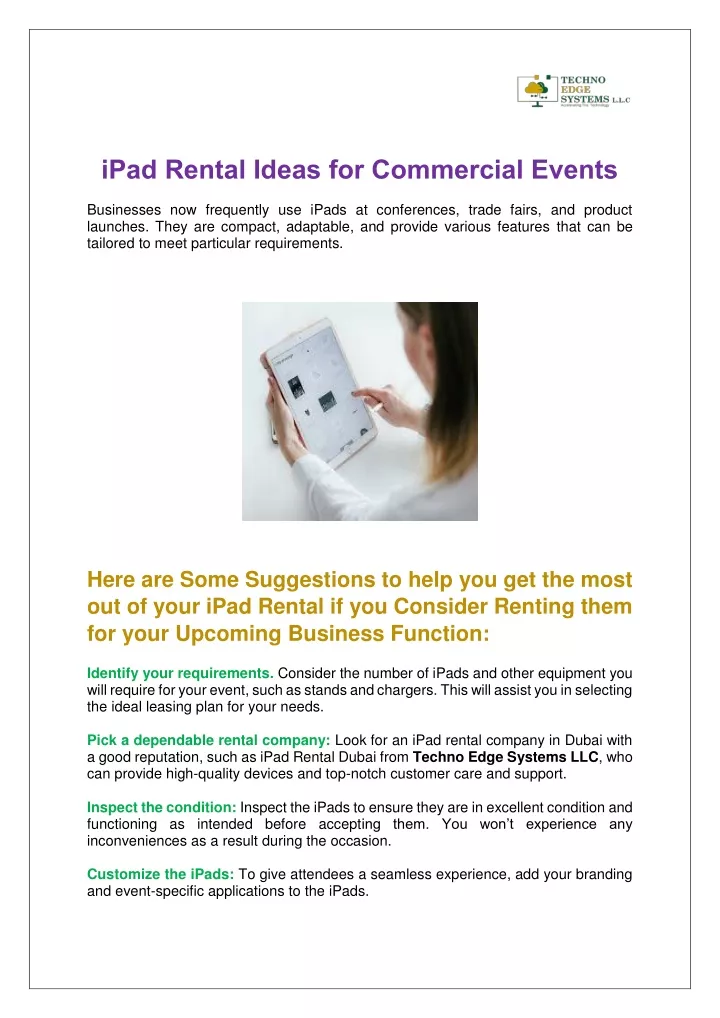 ipad rental ideas for commercial events