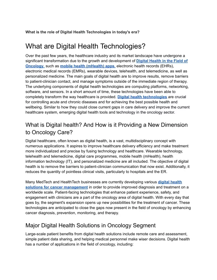 what is the role of digital health technologies