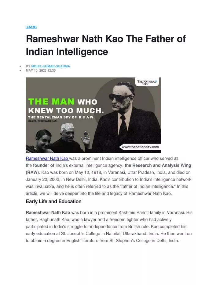 people rameshwar nath kao the father of indian