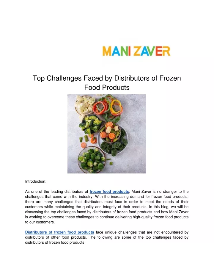 top challenges faced by distributors of frozen