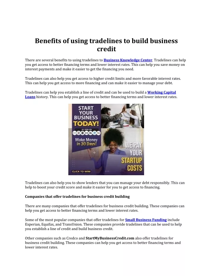 benefits of using tradelines to build business