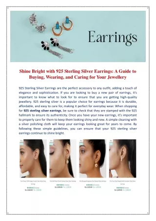 Shine Bright with 925 Sterling Silver Earrings A Guide to Buying, Wearing, and Caring for Your Jewellery