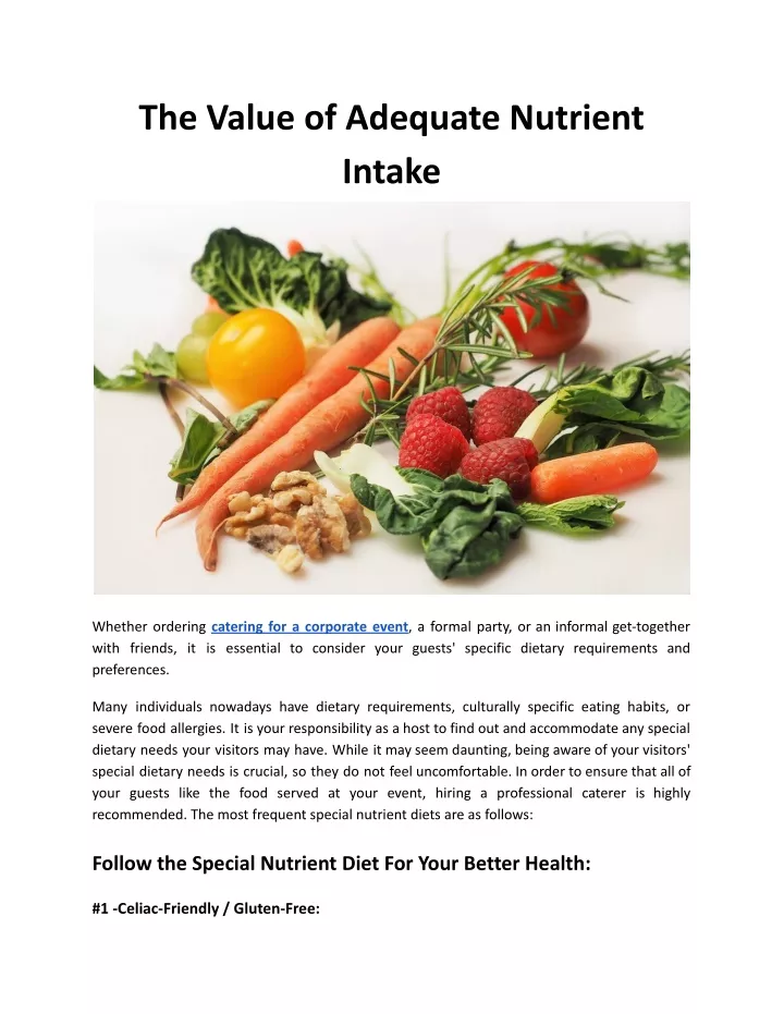 the value of adequate nutrient intake