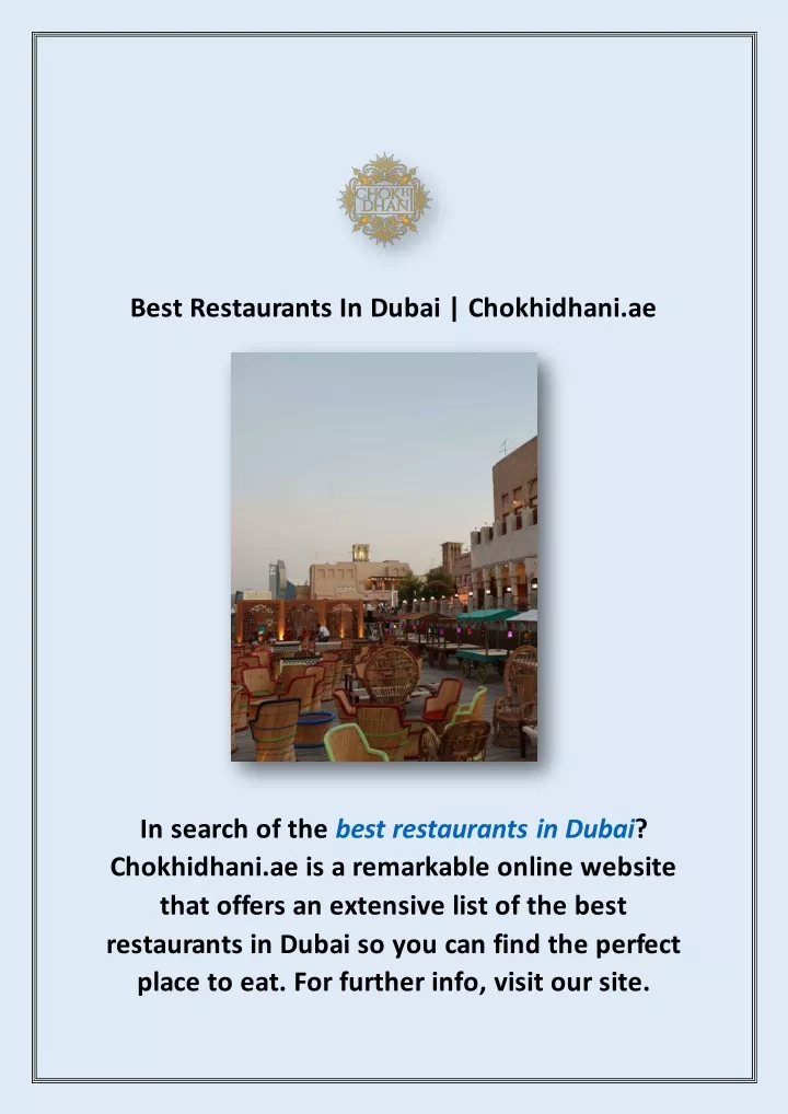 best restaurants in dubai chokhidhani ae