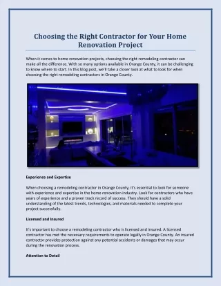 Choosing the Right Contractor for Your Home Renovation Project
