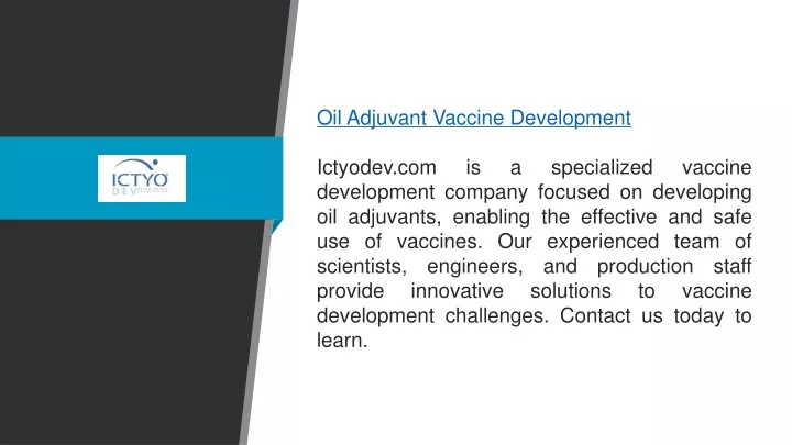 oil adjuvant vaccine development ictyodev