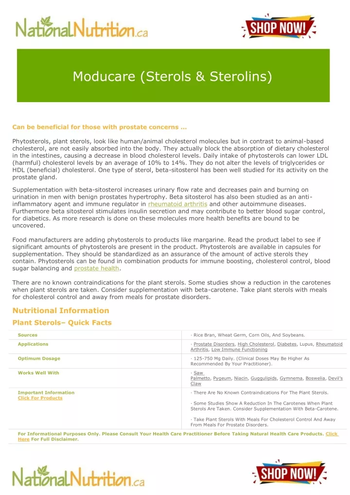 moducare sterols sterolins