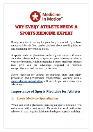 Why Every Athlete Needs a Sports Medicine Expert