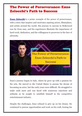 the power of perseverance enzo zelocchi s path