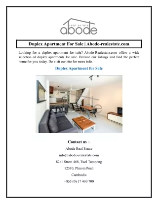Duplex Apartment For Sale  Abode-realestate.com