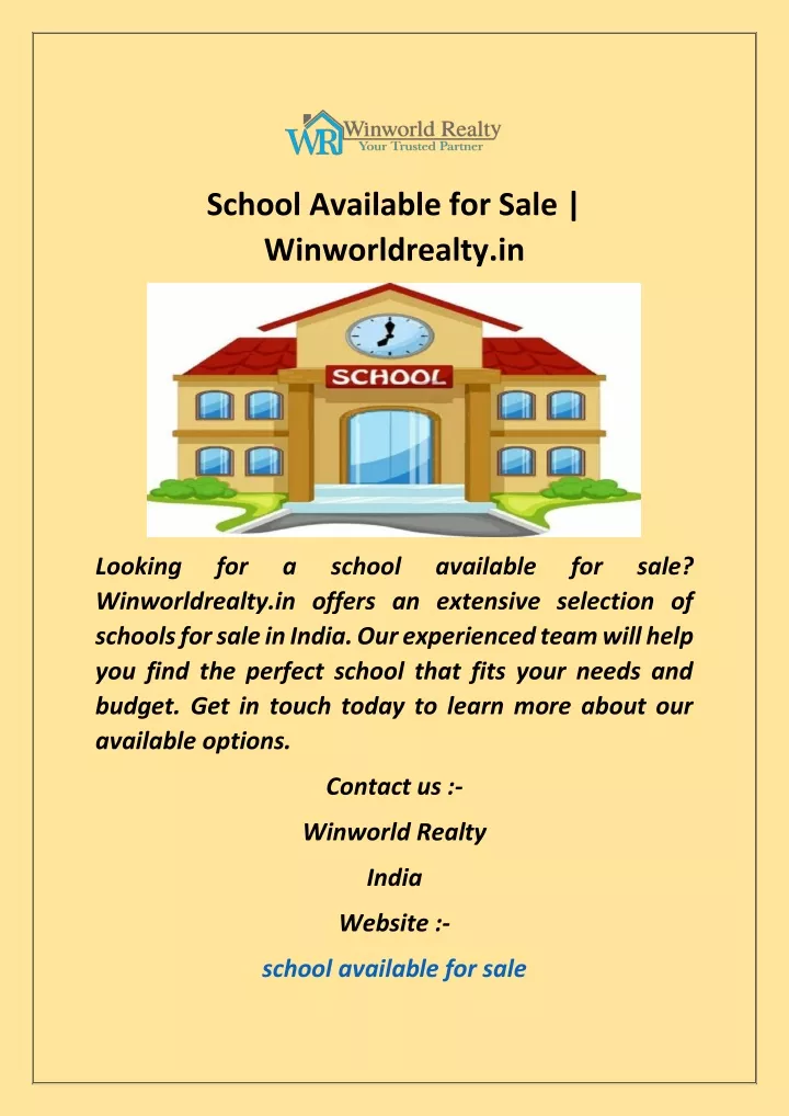 school available for sale winworldrealty in