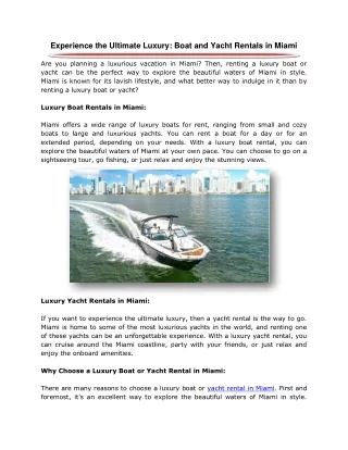 Experience the Ultimate Luxury: Boat and Yacht Rentals in Miami