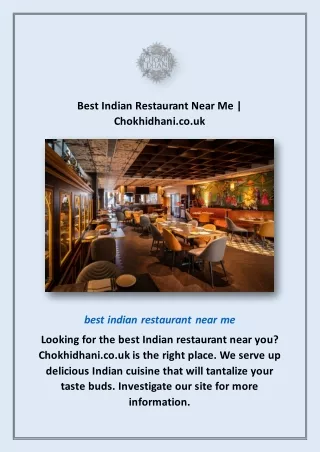 Best Indian Restaurant Near Me | Chokhidhani.co.uk