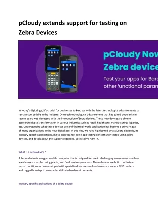 pCloudy extends support for testing on Zebra Devices
