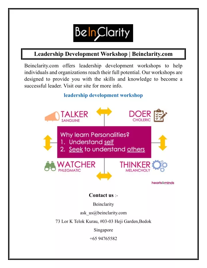 leadership development workshop beinclarity com