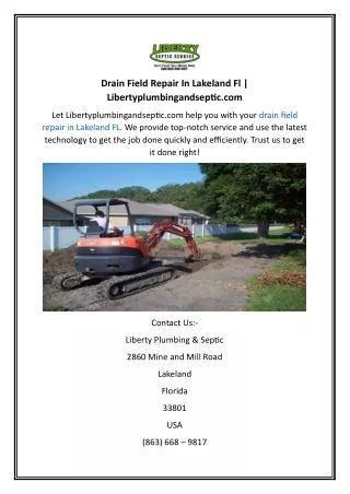 Drain Field Repair In Lakeland Fl  Libertyplumbingandseptic.com