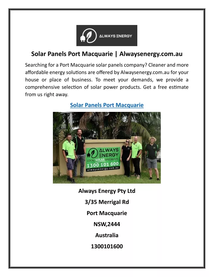 solar panels port macquarie alwaysenergy com au