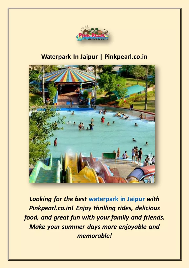 waterpark in jaipur pinkpearl co in