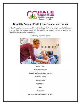 Disability Support Perth Halefoundation.com.au