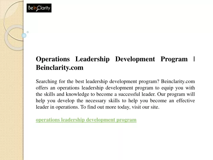 operations leadership development program
