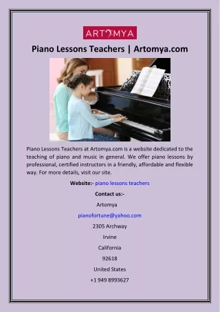 Piano Lessons Teachers  Artomya