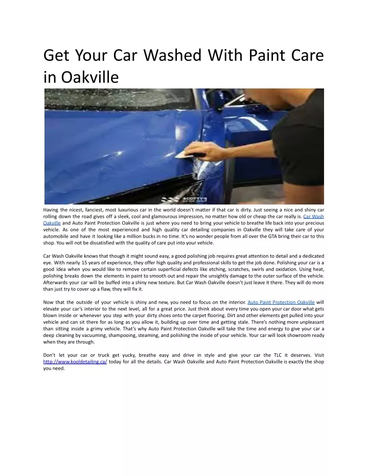 get your car washed with paint care in oakville