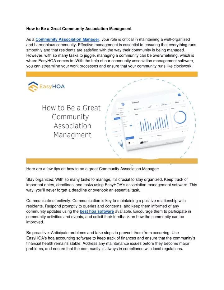 how to be a great community association managment