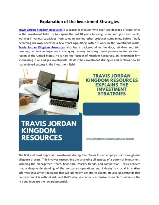 Travis Jordan Kingdom Resources Considering the Investment Strategies